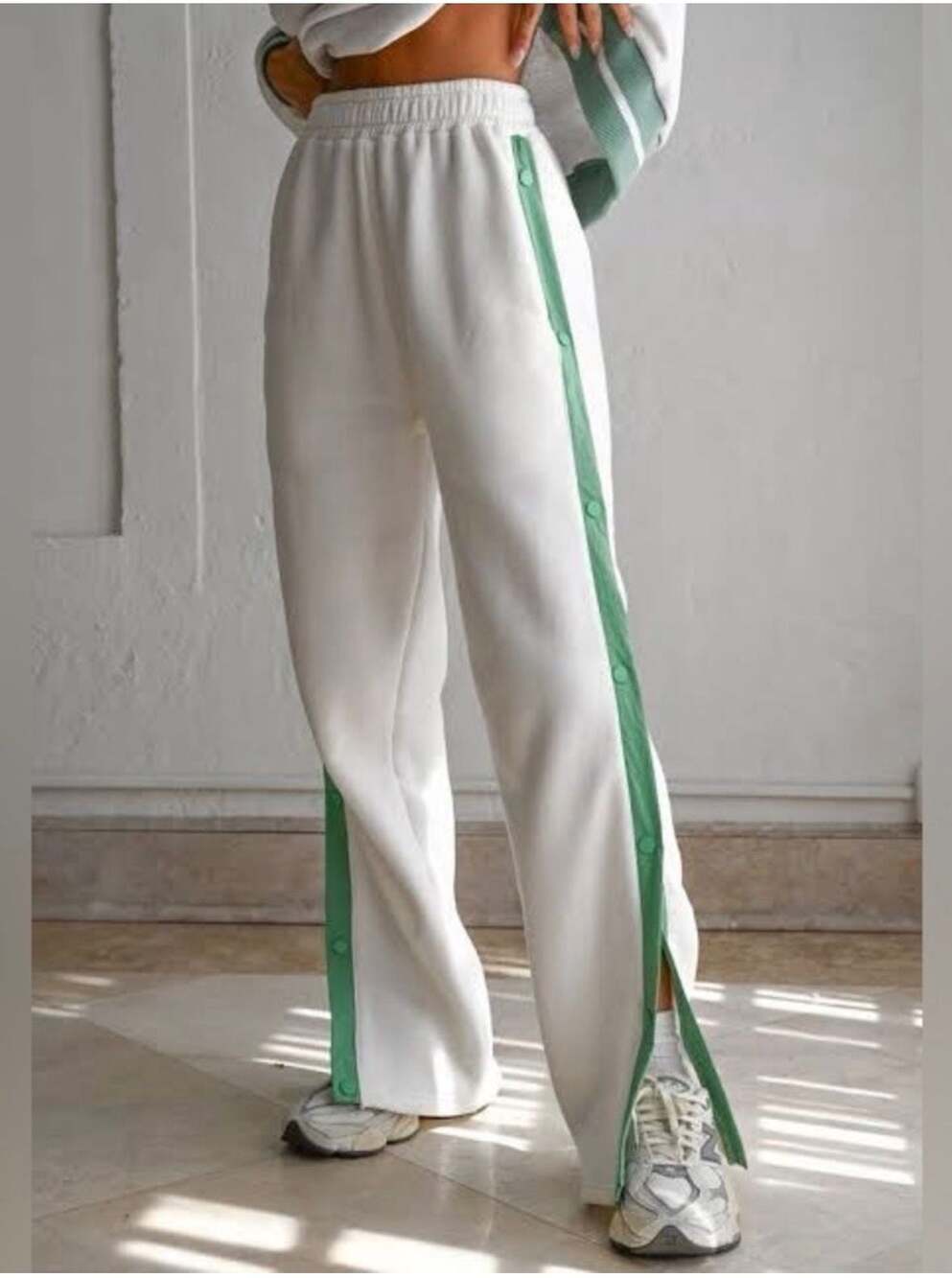 Yllw The Label Tear Away Fleece Sweatpants in Off White/Green